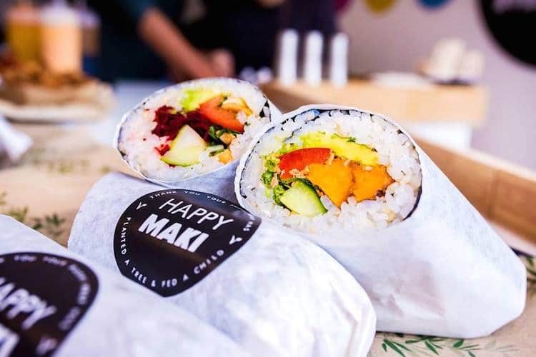 Half-cut sushi burrito.